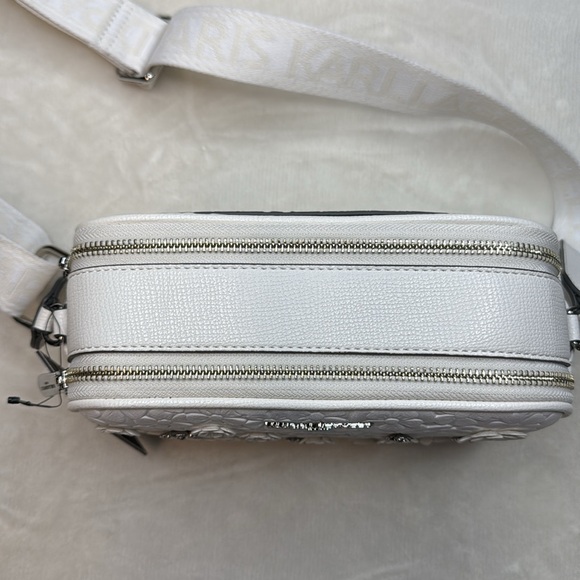Karl Lagerfeld Paris Maybelle Crossbody Purse with Floral Pins in Winter White - Picture 10 of 12